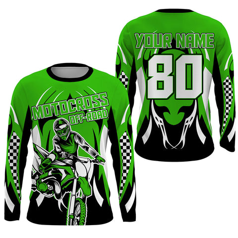 Green Motocross Off-Road Jersey UPF30+ Adult Youth Dirt Bike Shirt For Boys Racing Motorcycle  PDT455