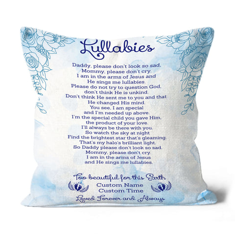 Baby Memorial Pillow| Too Beautiful For Earth Custom Miscarriage Memorial Sympathy Gift for Loss of Baby| JPL48