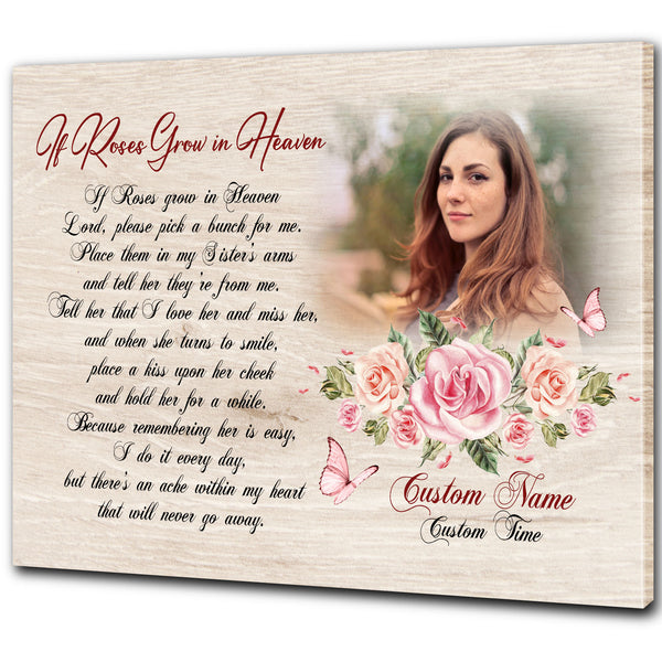 Deepest Keepsake Personalized Memorial Gifts for Loss of Loved one Sympathy Canvas Rose in Heaven VTQ47