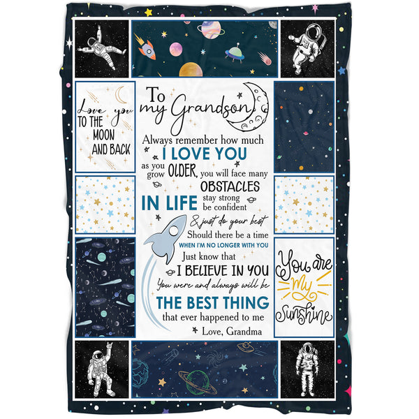 Grandson Personalized Blanket | Stay Strong And Be Confident - Astronaut Blanket | Courage Fleece Throw from Grandma | T931