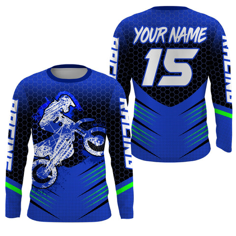 Youth kid adult dirt bike jersey UV blue Motocross custom off-road MX racing shirt motorcycle PDT104