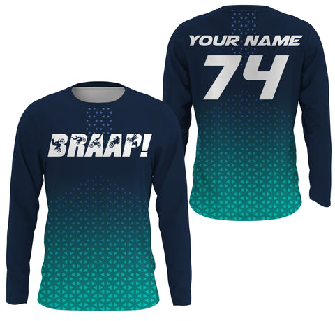 Custom motocross jersey blue Braaap UPF30+ kids men women dirt bike racing long sleeves motorcycle NMS1041