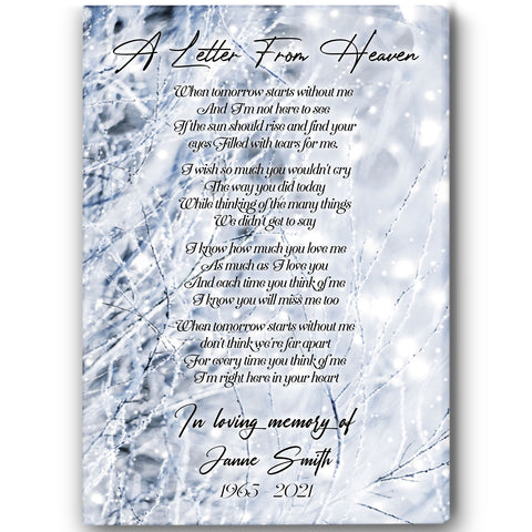 A Letter From Heaven Canvas Memorial Gift for Loss of Mother Father Someone in Heaven Sympathy Gift AP289