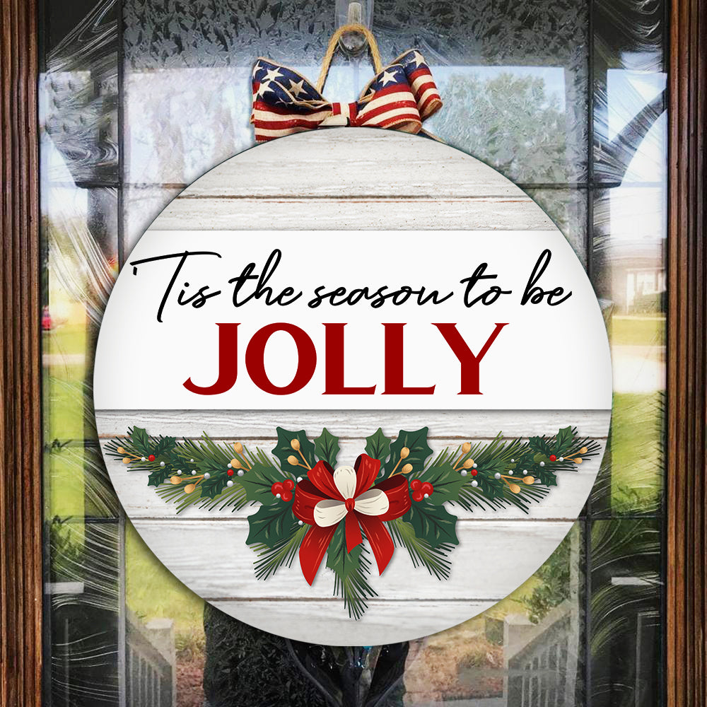 Christmas Wooden Door Hanger| Tis The Season To Be Jolly Door Hanger| Xmas Sign Christmas Front Door Decor| Christmas Decoration for Wall, Home| Christmas Sign Xmas Door Hanger| JDH13