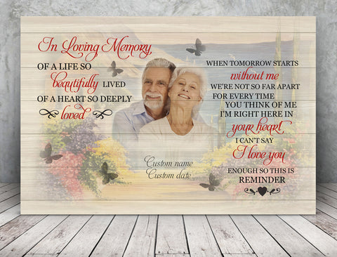 Memorial Canvas When Tomorrow Start Without Me - Custom Image Memorial Sympathy Gift for Loss of Loved One, Father, Mother, Loved One in Heaven In Loving Memory Remembrance Canvas JC141