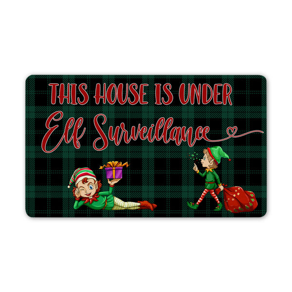 Funny Christmas Doormat - This House Is Under Elf Surveillance Doormat| Elf Doormat Christmas Welcome Mat Christmas Sign Christmas Decoration Winter Sign Holiday Doormat| JD32