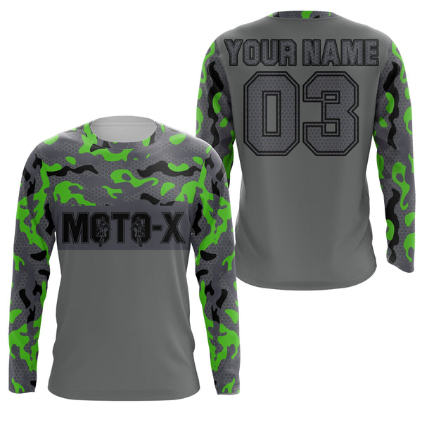 Green youth Motocross jersey for boys girls custom UPF30+ MX camo racing off-road motorcycle shirt PDT76