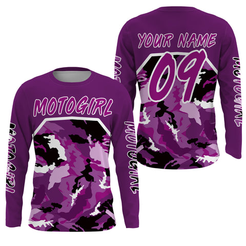 Motogirl purple camo custom motocross jersey UPF30+ girls women dirt bike Powersports long sleeves NMS1038