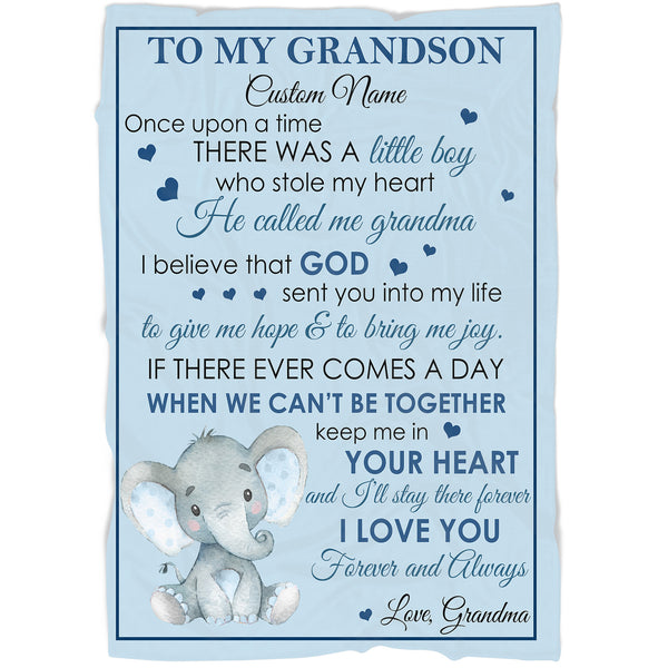 Personalized Blanket To My Grandson from Grandma| Elephant Fleece Blanket for Grandson| To My Grandson Blanket Sentimental Gift for Grandson on Christmas, Birthday, Baptism| JB196