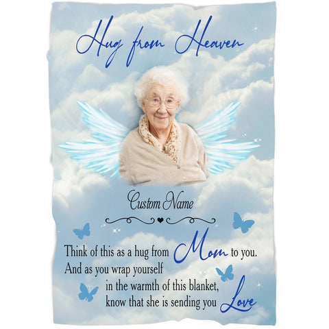 Personalized Memorial Blanket - Mom in Memory Picture Blanket Remembrance Throw - Hug from Heaven VTQ100