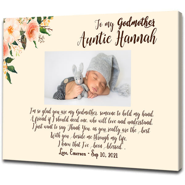 Personalized Canvas To My Godmother| Godmother Canvas with Picture| Baptism Gift Christening Gift for Godmother| Floral Canvas Thank You Gift for Godmother| JC731