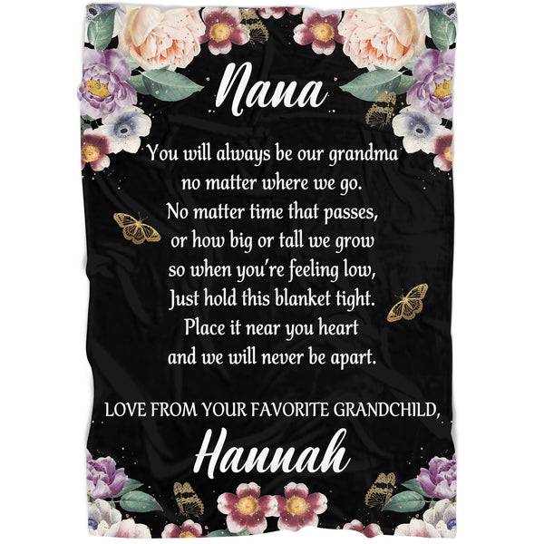 Personalized Nana Blanket - Grandma Gift for Christmas, Birthday, Thanksgiving - Floral Fleece Blanket for Grandma, Nana, Grandmother Gift from Grandchild - JB236