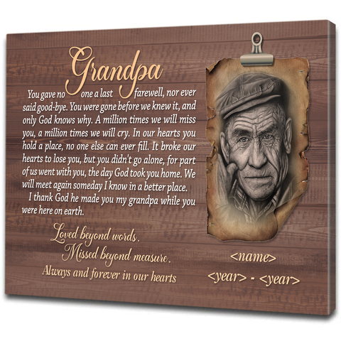 Loss of Grandfather Gift Memorial Personalized Picture Canvas| Sympathy Gift| Grandfather Remembrance| Grandfather Memorial Custom Gift| Bereavement Condolence Keepsake Grieving Gift| T78