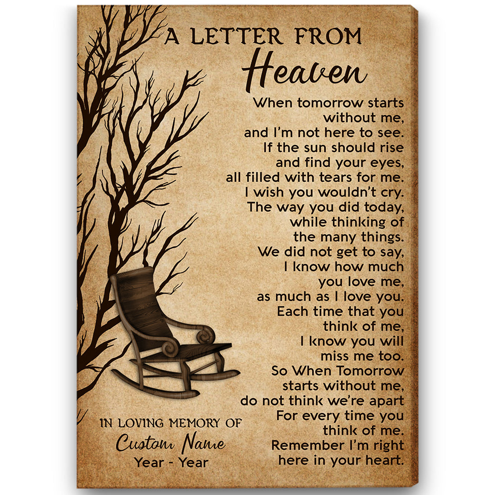 A Letter From Heaven Memorial Canvas Gift - Personalized Remembrance Gift For For Loss Of Loved One, Loss Dad Husband Mom Wife NXM61