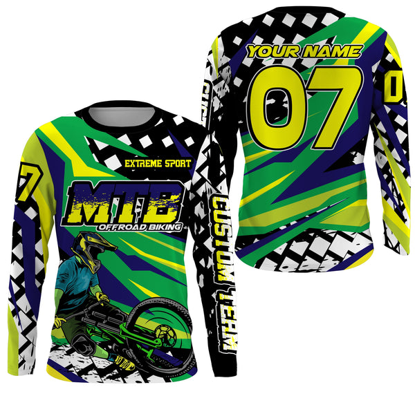 Green mountain bike offroad jersey UPF30+ Custom Adult Kid cycling gear MTB motocross shirt| SLC135