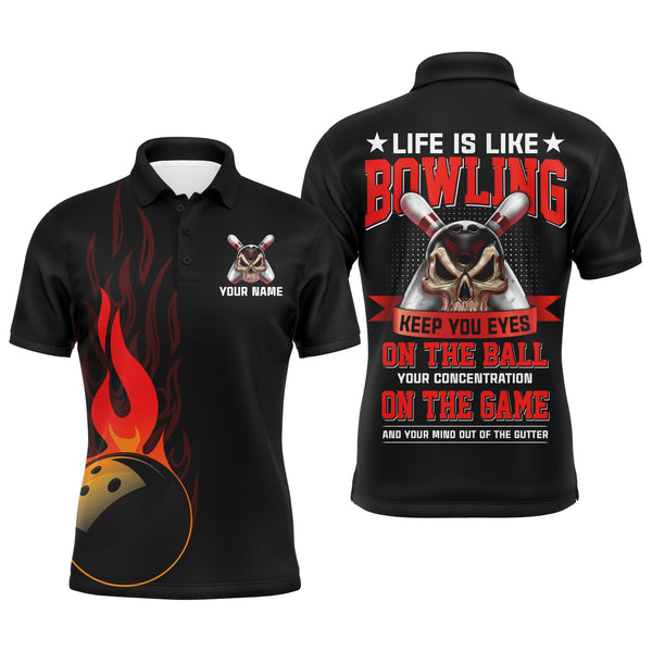 Flame Bowling Men Polo Shirt, Personalized Skull Bowlers Jersey Short Sleeves NBP61