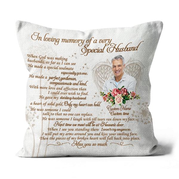 Husband Memorial Pillow Personalized Remembrance for Loss of Husband in Heaven Sympathy 1-sided Print| NPL61