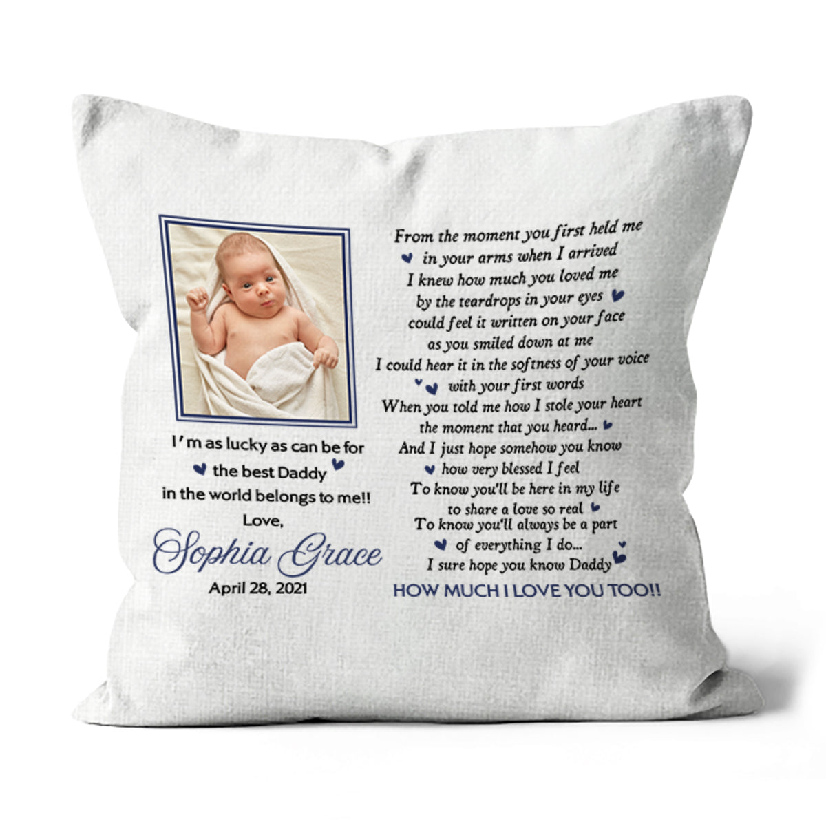 New Dad Personalized Pillow (Insert Included) Custom Baby Photo First Father's Day Gift 1-side Print| NPL97