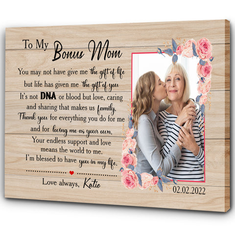 Custom Bonus Mom Canvas| To My Bonus Mom, Step Mom Gift on Mother’s Day, Wedding Picture for Stepmother, Stepmom Gift, Happy Mothers Day, Adoption Gift, Bonus Mom Wall Art| AP569