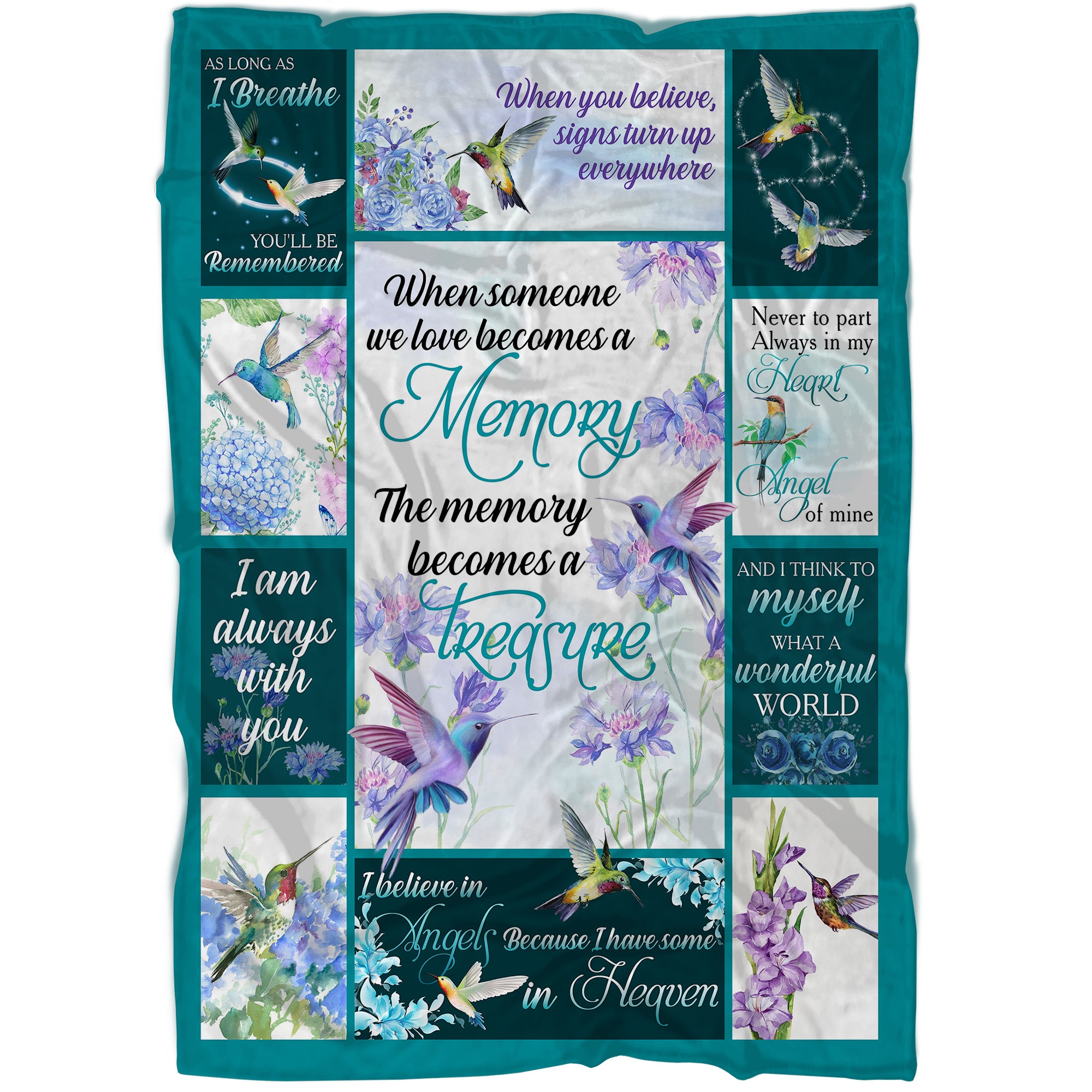 Hummingbird Memorial Blanket| In Loving Memory Remembrance Fleece Throw for Loss of Loved One, Loss of Wife, Husband | N1179