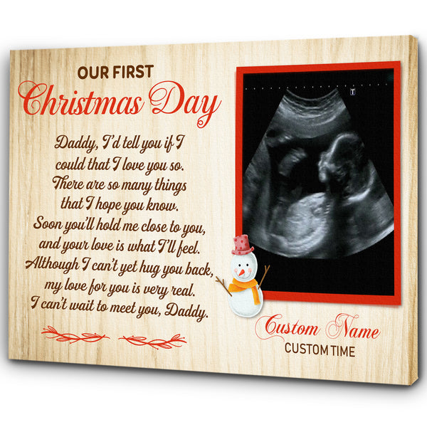 New Dad Canvas - Our First Christmas Day Canvas Custom New Dad Gift from Baby Bump First Christmas as Dad Expecting Father Daddy To Be Baby Reveal Pregnancy Announcement Gift- JC719