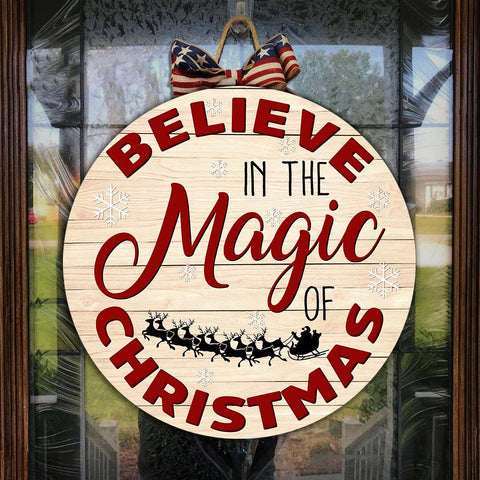 Christmas Door Hanger| Believe in The Magic of Christmas Door Hanger| Xmas Sign Christmas Decoration for Front Door, Wall, Home| Christmas Wooden Door Hanger Christmas Tree Sign| JDH09