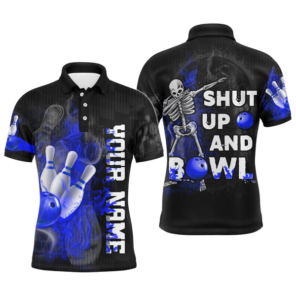 Shut Up and Bowl - Funny Bowling Polo Shirt Men Personalized Flame Skull Bowler Jersey NBP19