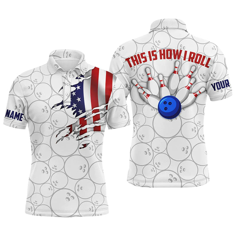 American Flag Bowling Polo Shirt for Men Bowlers, This Is How I Roll Funny Bowling Jersey NBP31