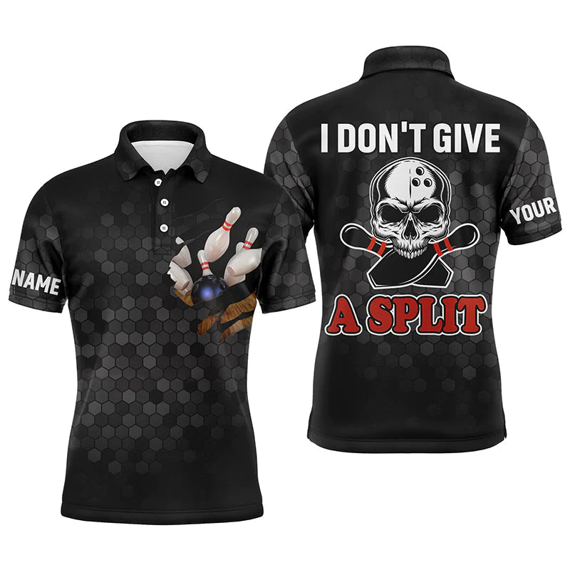 Skull Bowling Polo Shirt for Men Bowlers, Personalized Cool Bowling Jersey I Don't Give A Split NBP36