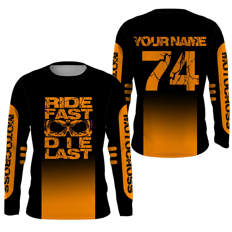 Custom orange Motocross jersey youth men women UPF30+ Ride Fast Die Last dirt bike off-road shirt PDT415