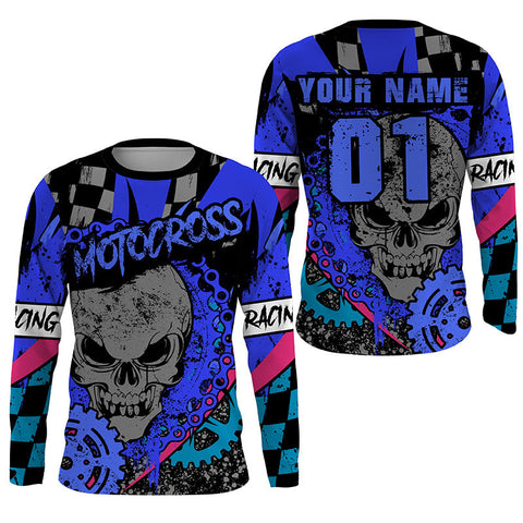 Skull Motocross Jersey Personalized UPF30+ Youth&Adult Dirt Bike MX Racing Off-road Long Sleeves NMS1259