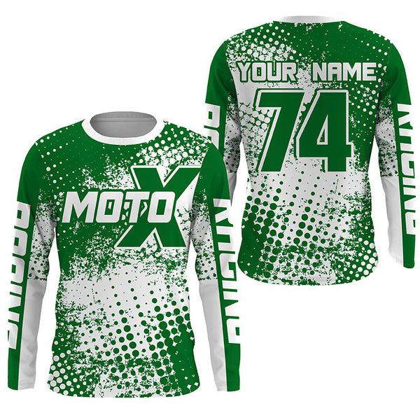 Custom kid adult dirt bike jersey Green Motocross shirt UPF30+ extreme racing racewear motorcycle PDT386