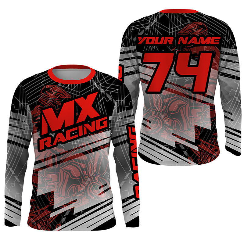 Personalized Motocross Jersey Youth Men Women Red Dirt Bike Off-Road Shirt UPF30+ Motorcycle PDT379