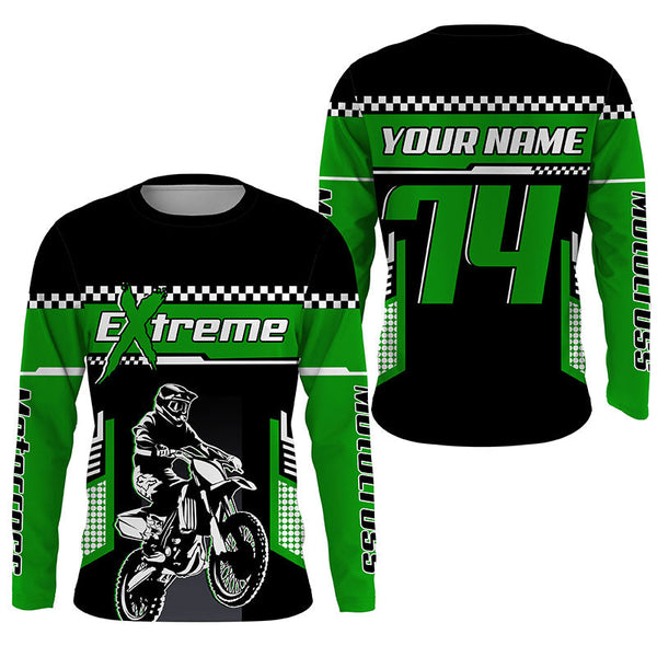 Motocross jersey personalized UPF30+ extreme dirt bike youth men women green MX racing shirt PDT249