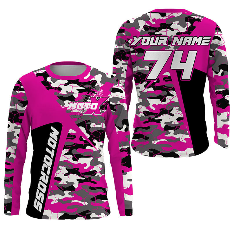 Custom Kid Men Women Dirt Bike Jersey UV Protective Extreme Pink Camo Motocross Racing Shirt PDT375