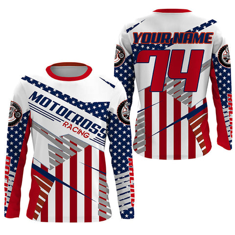 Custom American flag dirt bike jersey youth men women UPF30+ Patriotic Motocross shirt motorcycle PDT351