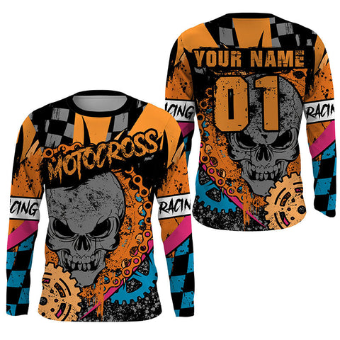 Custom Skull Motocross Jersey UPF30+ Youth&Adult Orange Dirt Bike MX Racing Off-road Long Sleeves NMS1258