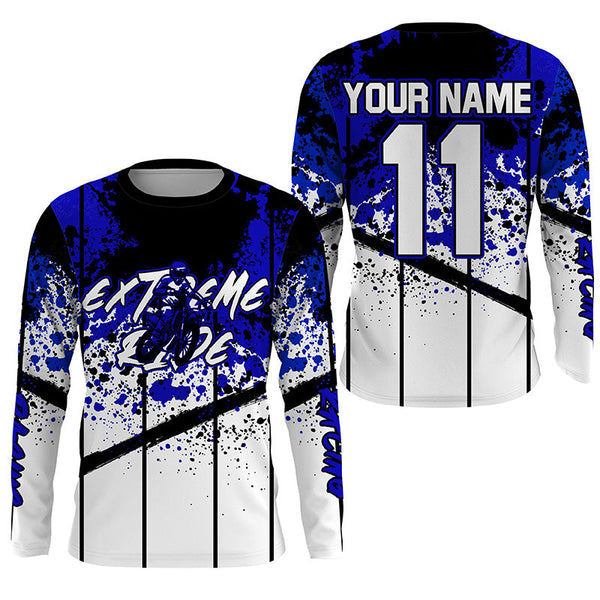 Custom Motocross jersey kid&adult MotoX extreme dirt road UV protective blue dirt bike shirt PDT368