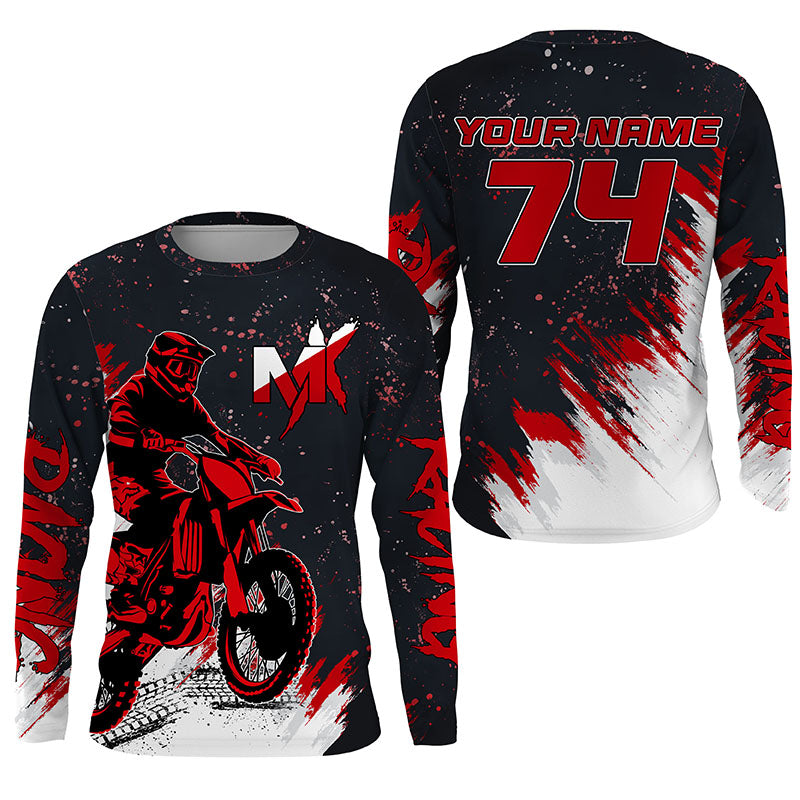 Red Motocross Racing Jersey Men Women Youth UPF30+ Custom Dirt Bike Shirt Off-Road Long Sleeve MX PDT448