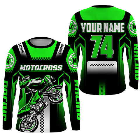 Personalized green Motocross jersey UPF30+ youth&adult dirt bike riding off-road extreme MX shirt PDT256