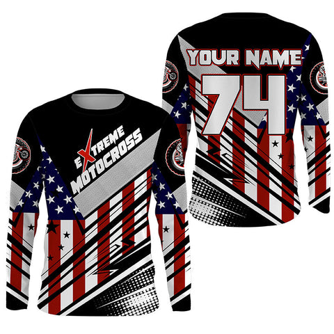 Extreme Motocross kid women men jersey UPF30+ USA flag dirt bike racing Patriotic motorcycle shirt  PDT250