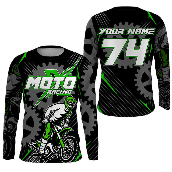 Custom green dirt bike jersey kid&adult UPF30+ Motocross racing MotoX off-road motorcycle shirt PDT363