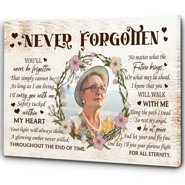 Personalized Memorial Gifts Rememberance Sympathy Canvas for Loss of Loved One Never Forgotten VTQ02