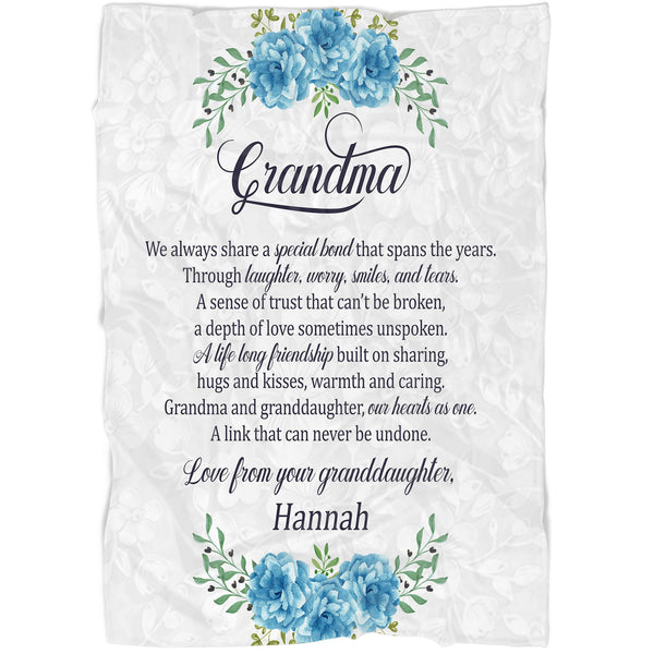 Grandma Blanket - Custom Blanket Gift for Grandma, Nana, Grandmother from Granddaughter - Blue Floral Fleece Blanket Grandma Gift for Christmas, Birthday, Thanksgiving - JB234