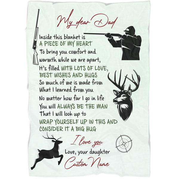 Personalized Blanket My Dear Dad| Custom Hunting Gift for Dad| Dad Blanket Hunting Theme| Gift for Dad, Father on Christmas, Birthday, Thanksgiving, Father's Day| JB203