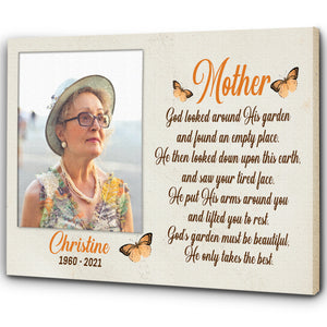 Mother Remembrance - Personalized Memorial Canvas| Angel Mom in Heaven, Memorial Gift for Loss of Mother, In Memory of Mom Sympathy Canvas, Bereavement Gift| N2337