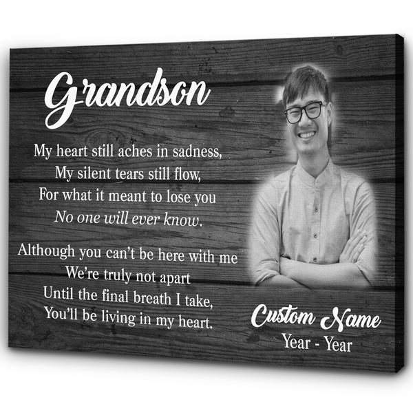 Grandson Remembrance Personalized Canvas - Living in My Heart| Grandson Memorial Gift, Sympathy Gift for Loss of Grandson, Bereavement Keepsake, Condolence Gift| N2350