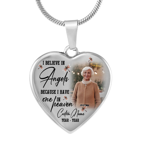 Personalized Rememberance necklace with photo| Angel in heaven| Memory jewelry for loss Mom Dad Son NNT20