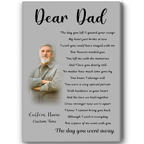 Father Memorial Canvas| Dear Dad in Heaven Personalized Dad Memorial Gift, Sympathy Gift for Loss Father JC887