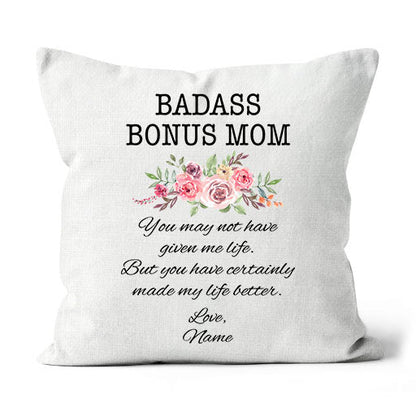 Custom Bonus Mom Pillow, Badass Stepmom Funny Mother's Day Gift for Bonus Mom, Step Mother Gift| NPL05
